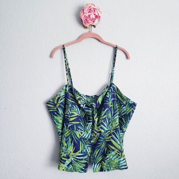 Sofia Vergara Linen Palm‎ Front Knot Peplum Top - Picture 1 of 7